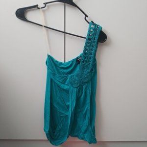 .Vintage blue one shoulder tank top cami